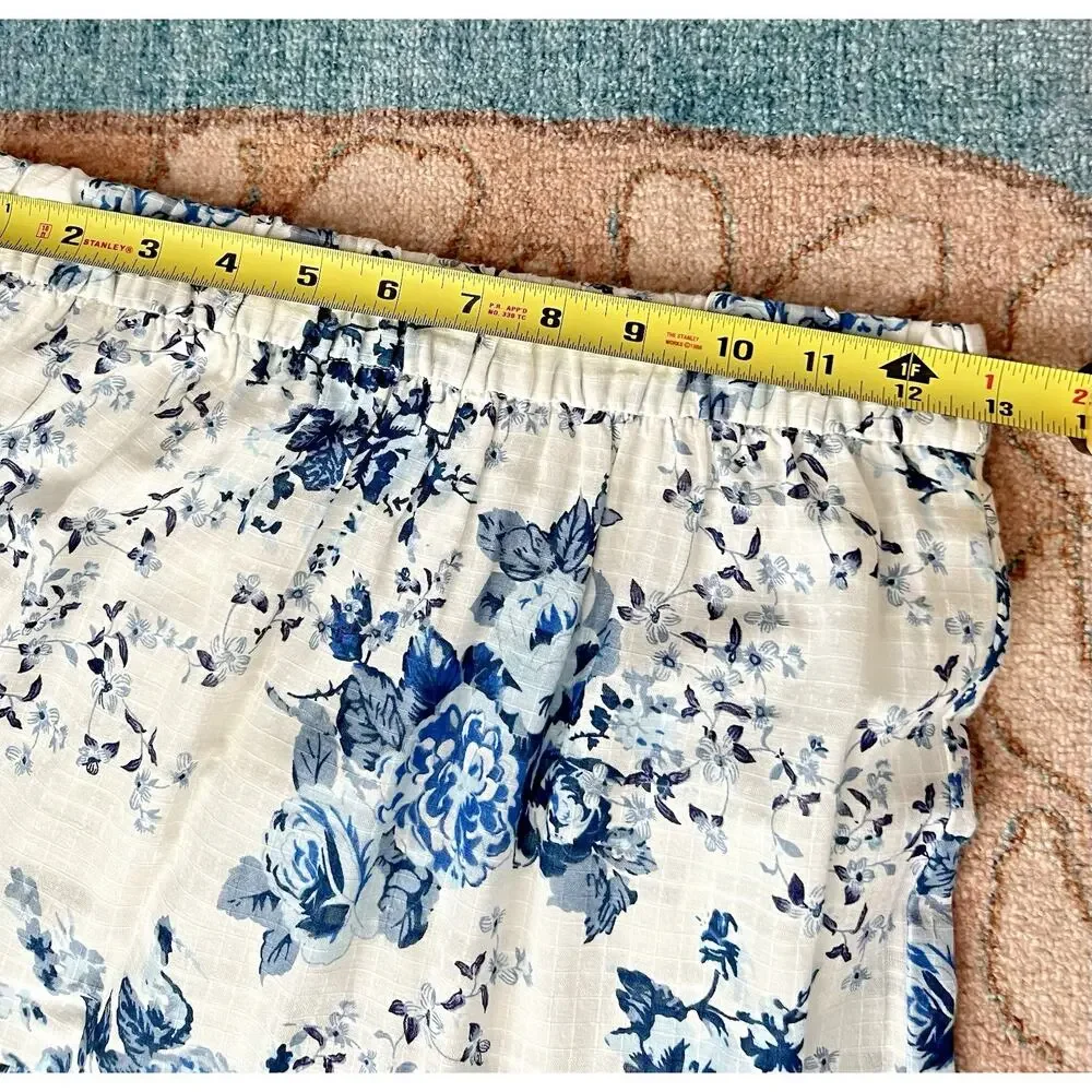 ZARA Women's 100% Cotton Blue White Floral Voluminous Tiered Maxi Skirt Sz XS-S